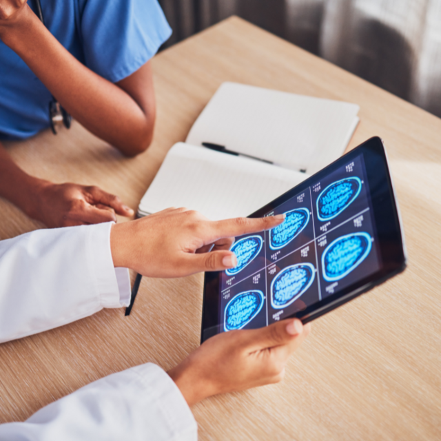 Looking at brain scan on an ipad